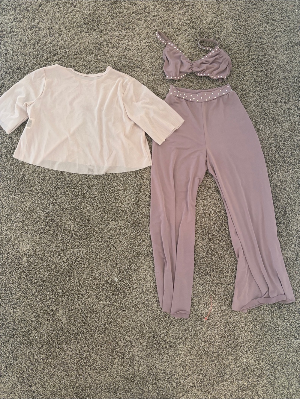 Two-Piece Wide-Leg Dance Costume in Purple & Tan Lightly Used